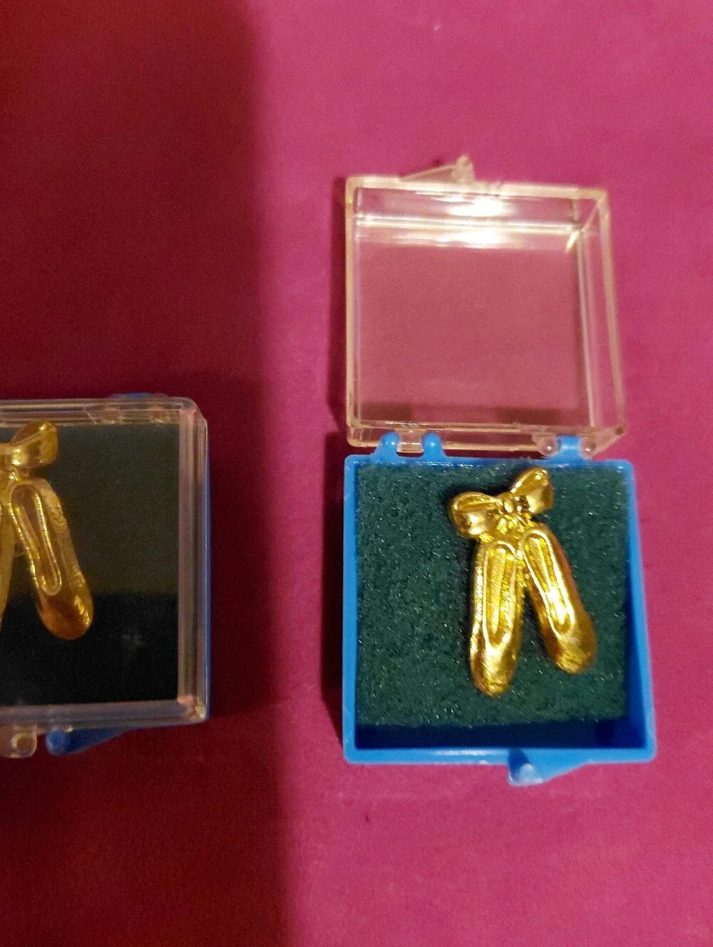 3 Vintage Ballet Slippers NWOT Chenille Pins Gold Tone Individual Cases Set Of 3